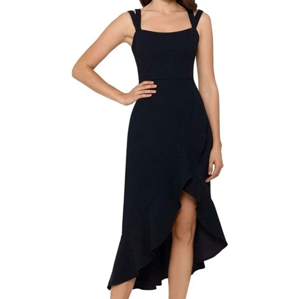 NWT XSCAPE Flounce Double Strap Midi Dress, size 4